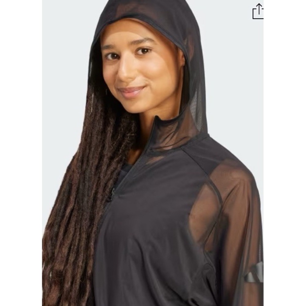Adidas Women Black Sheer Soft Lux Mesh Full-Zip Hoodie Breathable Sz XL Leisure - Picture 5 of 6